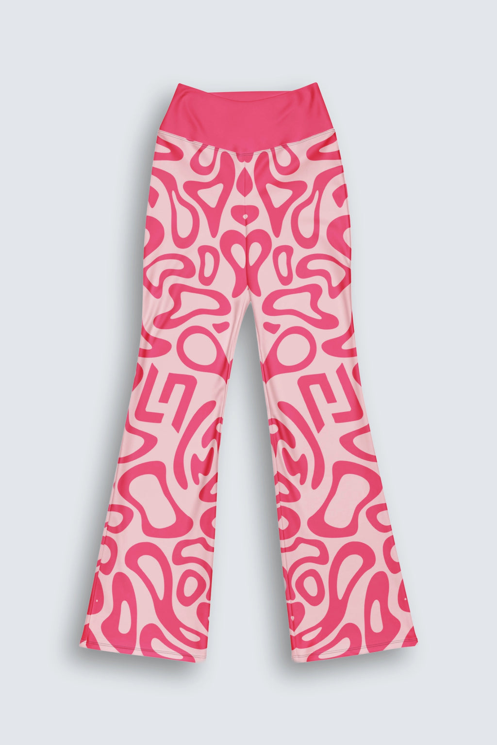Pink patterned pants on a light gray background